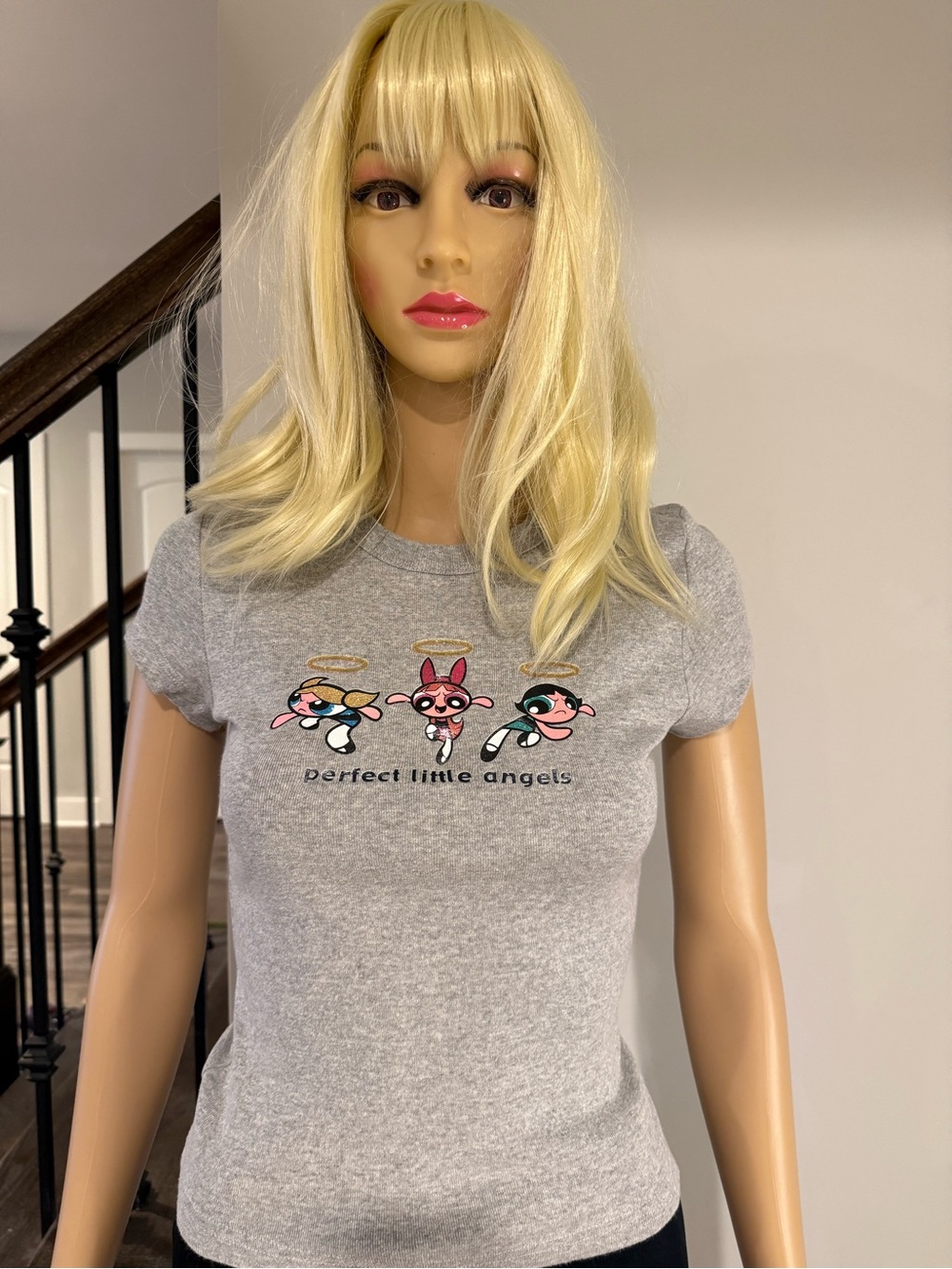 Vintage Y2K Cartoon Network Powerpuff Girls Grey Tee with Lavender Logo Tag